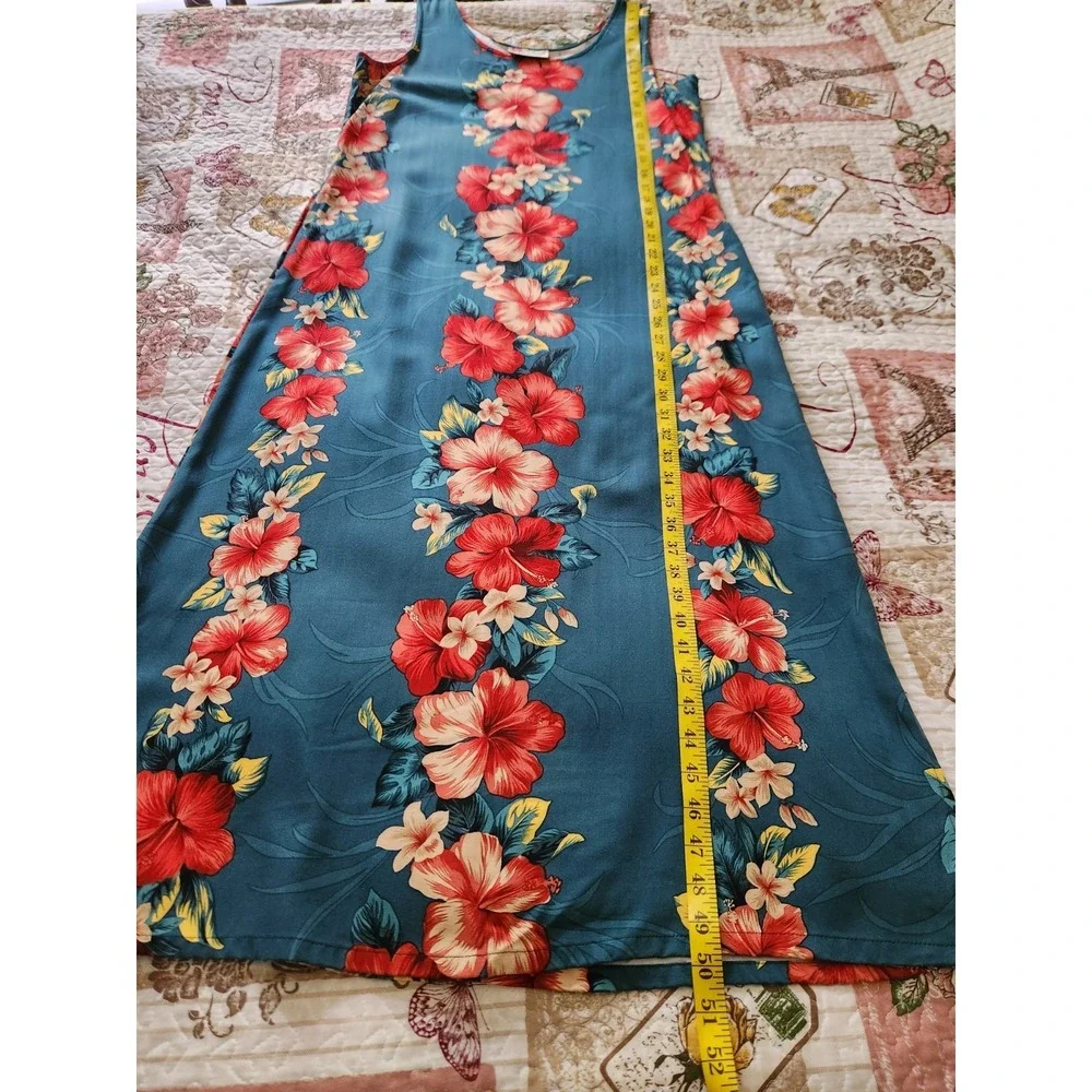 Hilo Hattie Women's Dress Green Floral Maxi Hawaiian Tropical Rayon‎ Size M